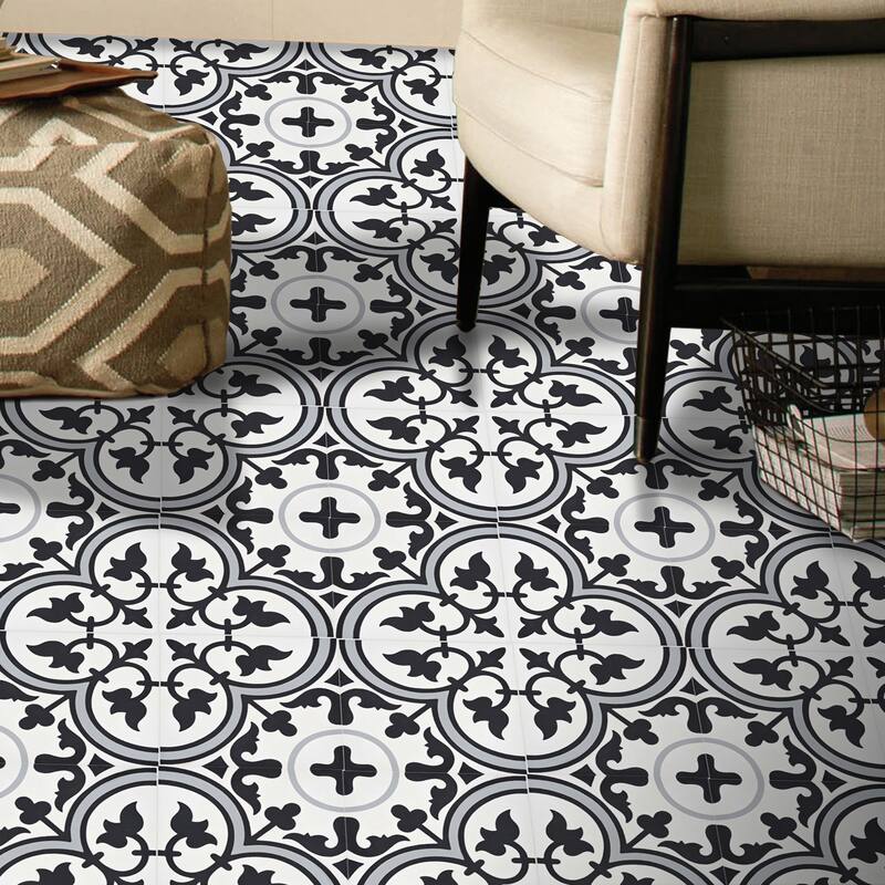 Casa Handmade Cement Tile, 8x8, Black-Grey