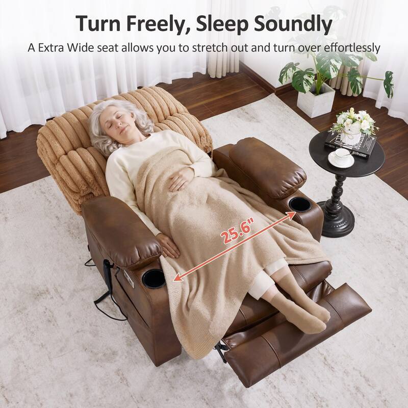 MCombo 180° Lay Flat Power Lift Recliner Chair for Elderly, Dual Motor Lift Chair with Full-Body Heating for Sleeping