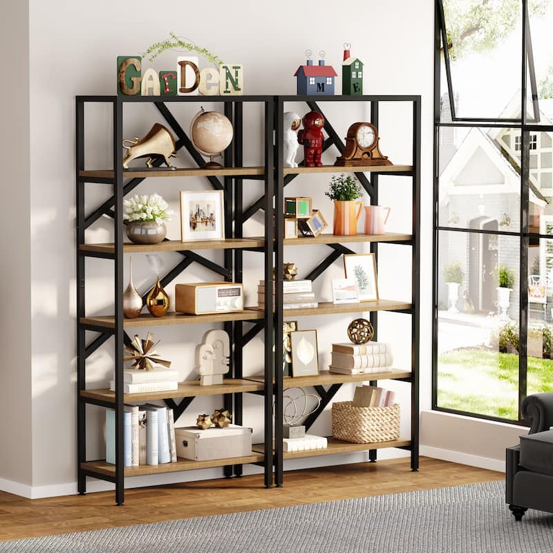 71 Inch Industrial Bookshelf, 6 Shelf Etagere Bookcase - 2-Piece