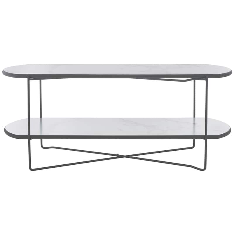 SAFAVIEH Litha Coffee Table with Lower Shelf - 43.3 In. W x 16.5 In. D x 17.7 In. H - 43Wx17Dx18H - White Paper Marble