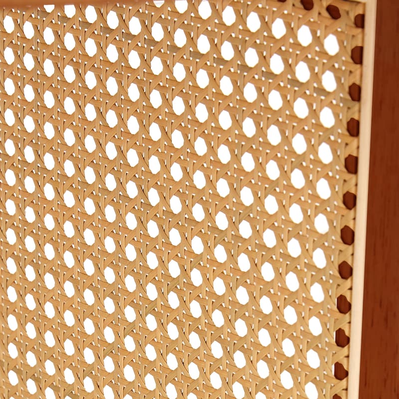 A natural and elegant deep red wooden coffee table with artificial rattan decorations
