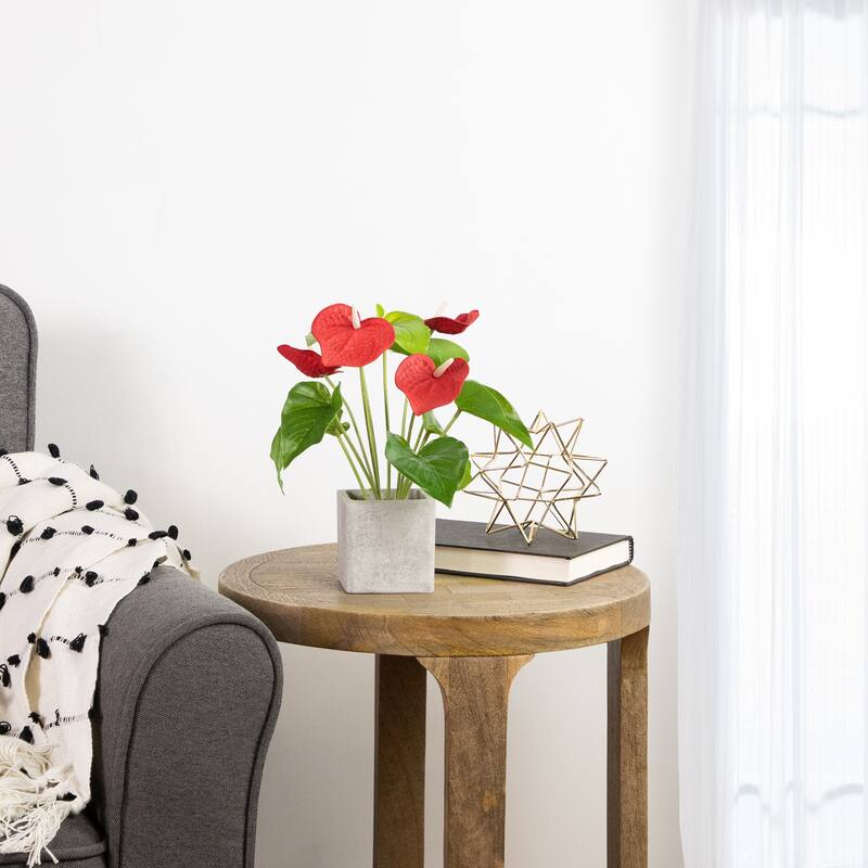 Anthurium Spring Floral Artificial Plant in a Square Pot - 12" - Red