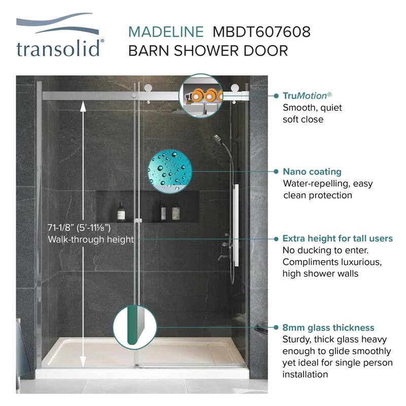 Transolid MBDT607608FL-S 76" High x 60" Wide Bypass Frameless Shower