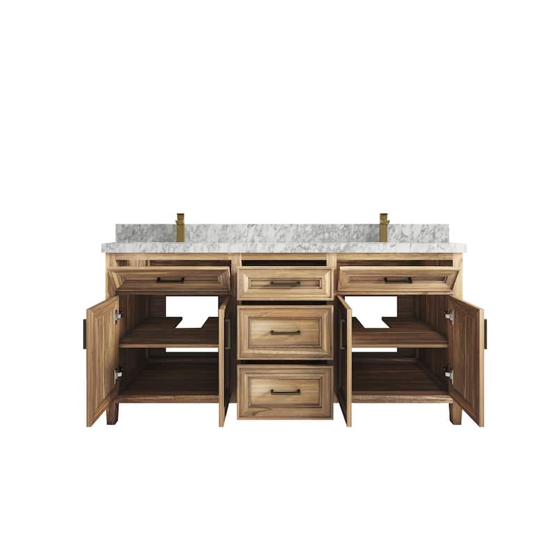 Willow Collections 72 in. W x 22 in. D Santa Monica Teak Double Sink Bathroom Vanity with Countertop