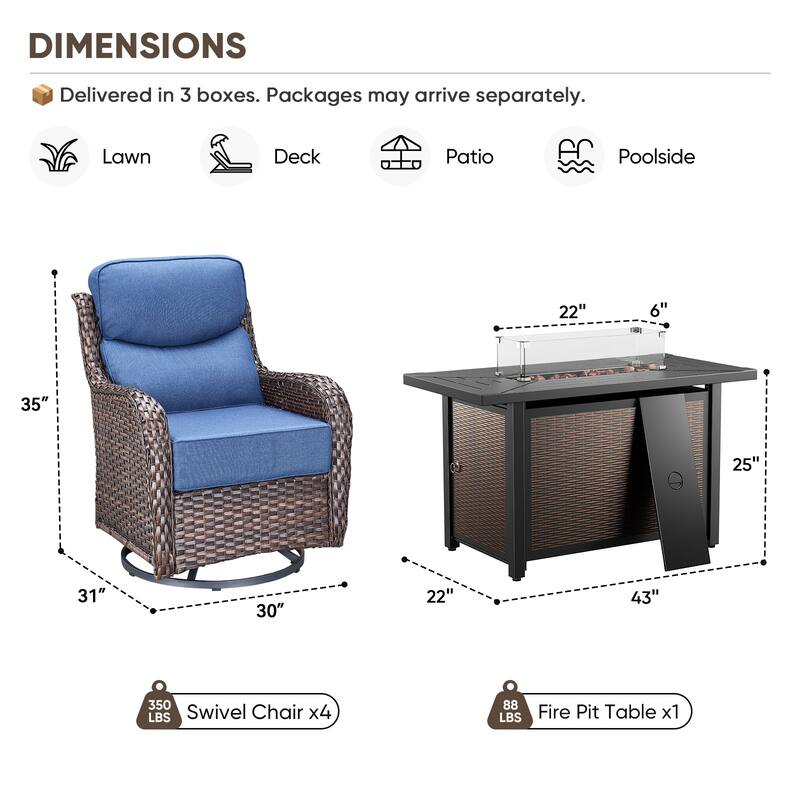 Pocassy Patio Furniture Set with 43 inch Fire Pit Table