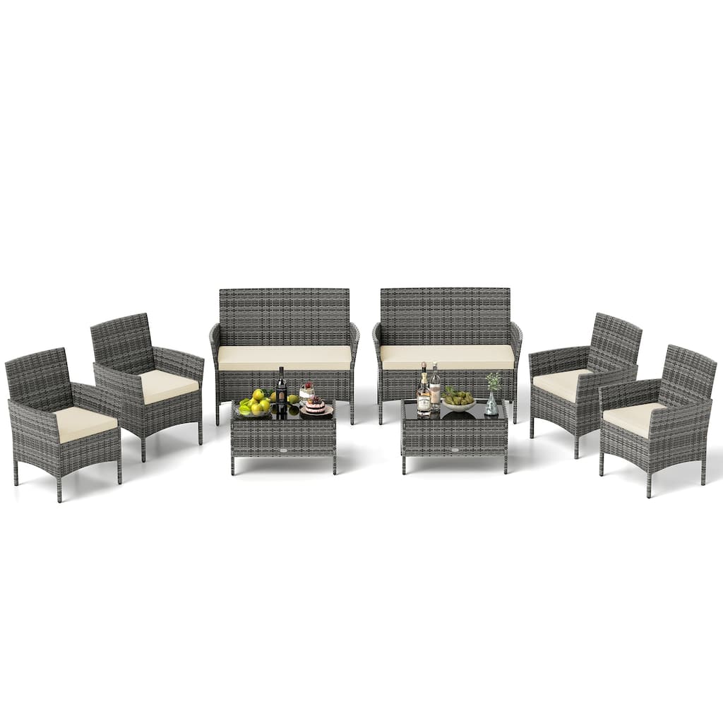 Gymax Set Of 8 Patio Furniture Set w/Washable Cushions & Tempered