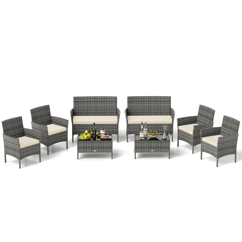 Gymax Set Of 8 Patio Furniture Set w/Washable Cushions & Tempered - Beige