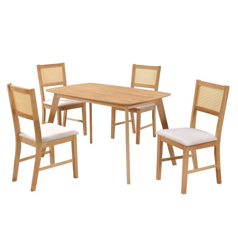 Mid-Century Modern Chairs Rattan Dining Chairs, Living Room Chair Set of 2 Accent Chair Grey Fabric Dining Comfy Chair