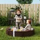 preview thumbnail 9 of 7, Qaba Kids Sandbox with Cover, Round 47" HDPE Large Sand Pit with 3 Seats, Waterproof Bottom Liner, Brown