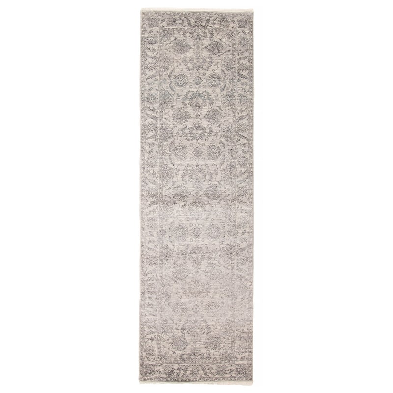 ECARPETGALLERY Hand-knotted Heritage Grey Silk, Wool Rug - 2' 7" x 8' 7" - Grey - 2' 7" x 8' 7"