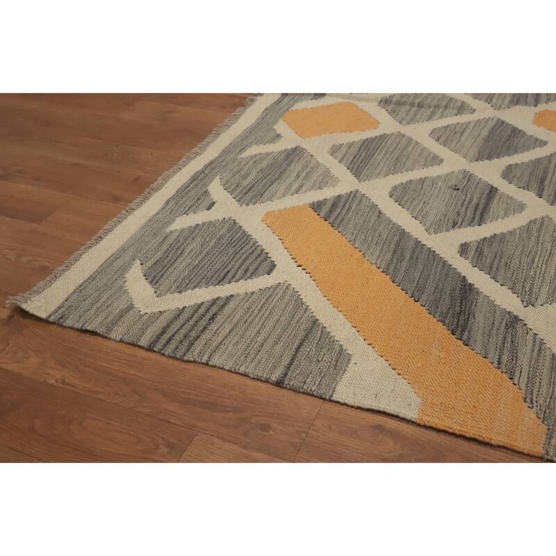 Hand Woven Oriental 100% Wool Carpet Southwestern All-Over Greys & Charcoal Kilim Area Rug - 6' 6'' X 4' 10''