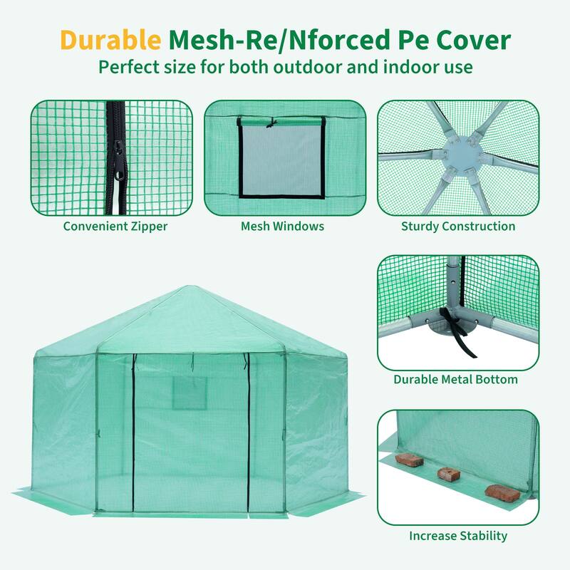 Walk-In Greenhouse Hexagonal Reinforced Frame Heavy Duty Plastic Greenhouse