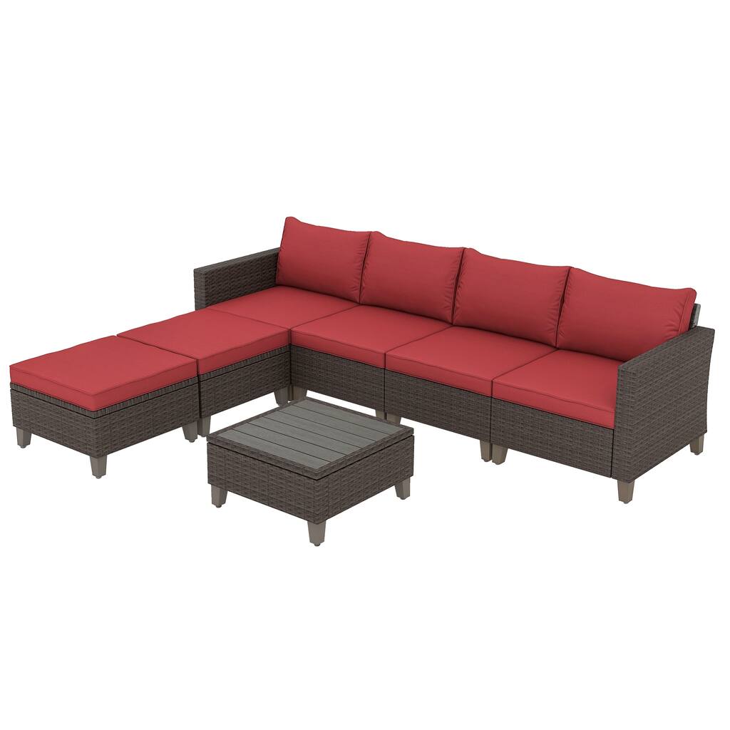 7 Piece Red Patio Furniture Set, Outdoor Sectional Sofa Set