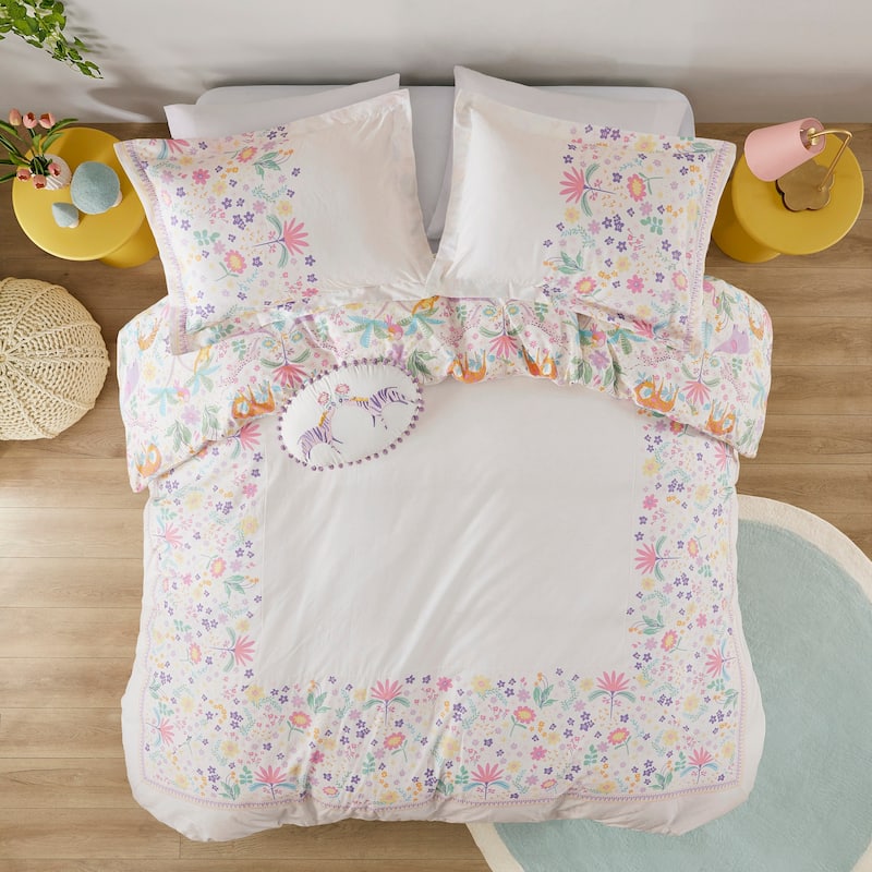 Intelligent Design Kids Thea Floral Reversible Cotton Duvet Cover Set with Throw Pillow