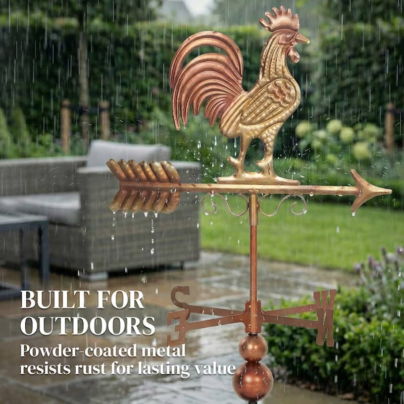 Outsunny Metal Rooster Weathervane, Roof Mount Wind Direction Indicator, Outdoor Weather Vanes