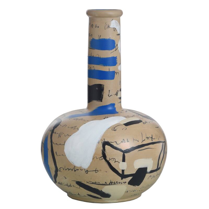 Harp & Finial Brooks Vase - Beige/Blue Finish on Ceramic