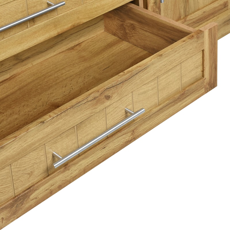 Roomfitters 4-Door Wardrobe Armoire Closet with Side Compartments and Decorative Panel Storage