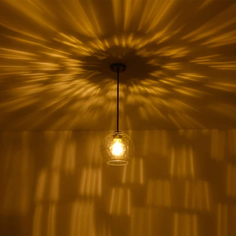 9.8" W 1-Light Modern Contemporary Gold/Black Metal Mini Hanging Pendant Lights with Clear Textured Glass Globe Shade