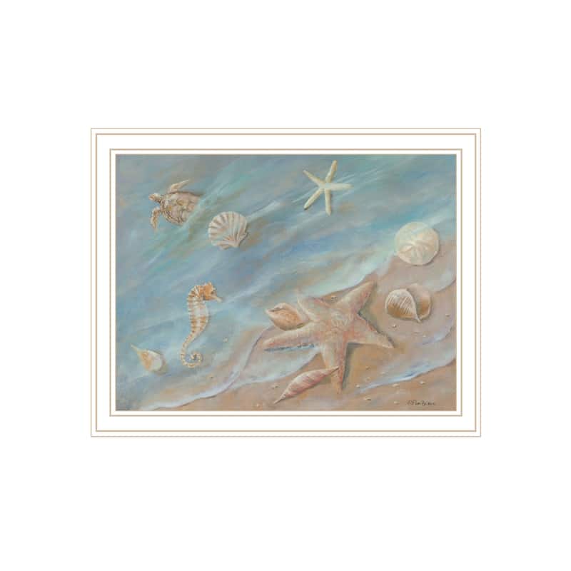 TrendyDecor4U Contemporary "Seashore Star I" Framed Print Wall Art - White