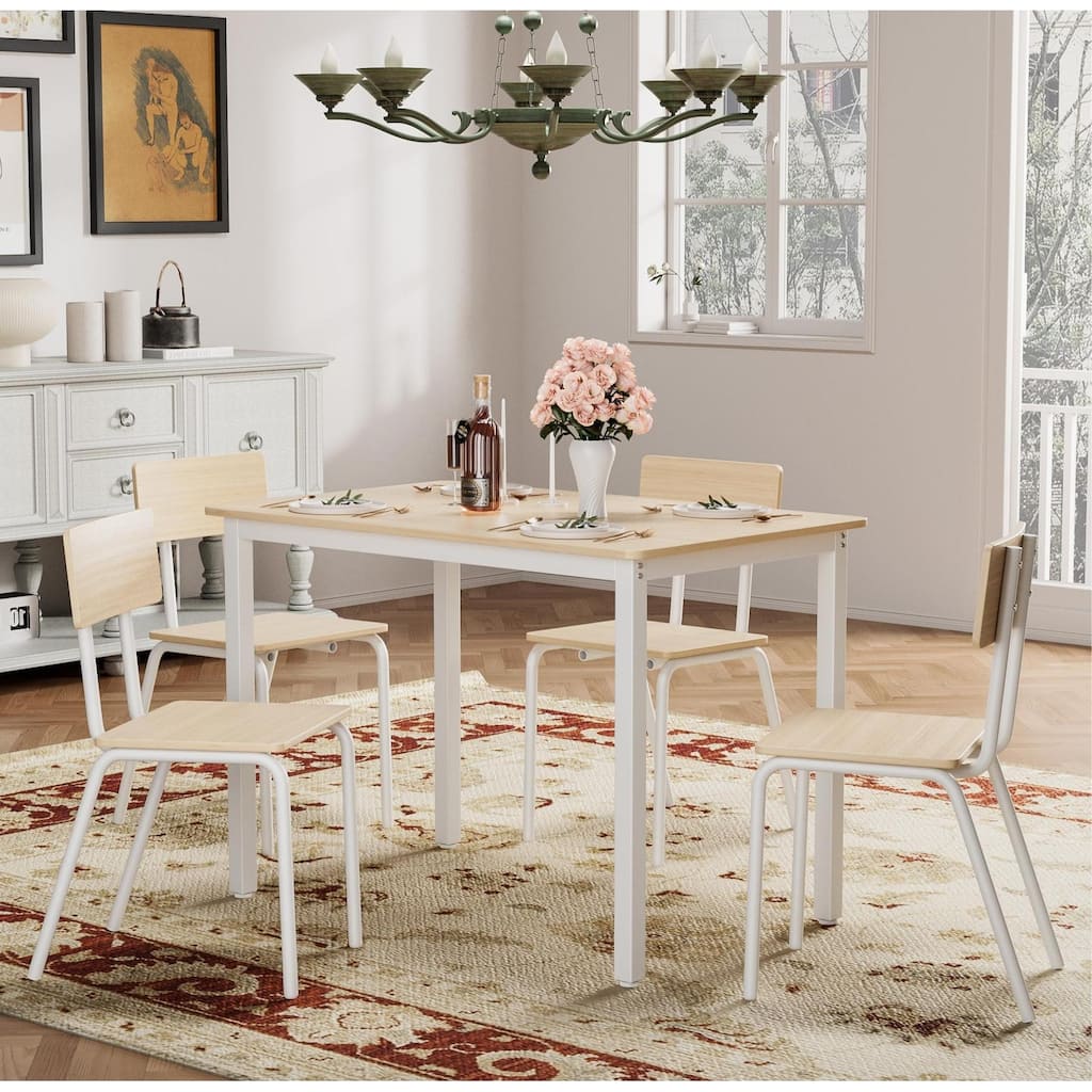 Compact 5-Piece Dining Table Set with 4 Chairs, 43'' Metal Frame & MDF, Ideal for Small Spaces, Easy to Clean