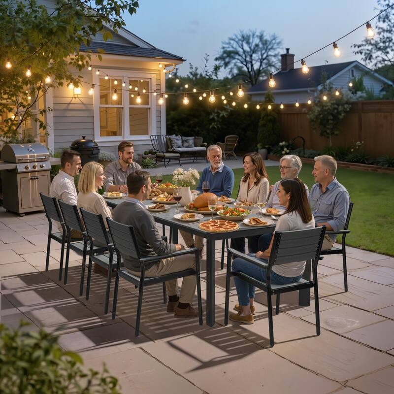 Pellebant Premium Outdoor Patio Aluminum Dining Table with Umbrella Hole