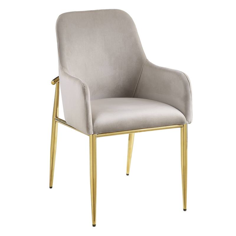 HomeRoots Set of Two Gray and Gold Upholstered Velvet And Metal Dining Side Chairs - 22.00 in. x 37.00 in. x 24.00 in.