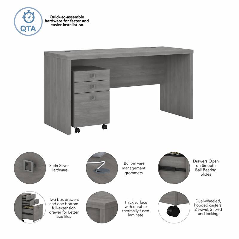 Echo Credenza Desk with Mobile File Cabinet by Bush Business Furniture