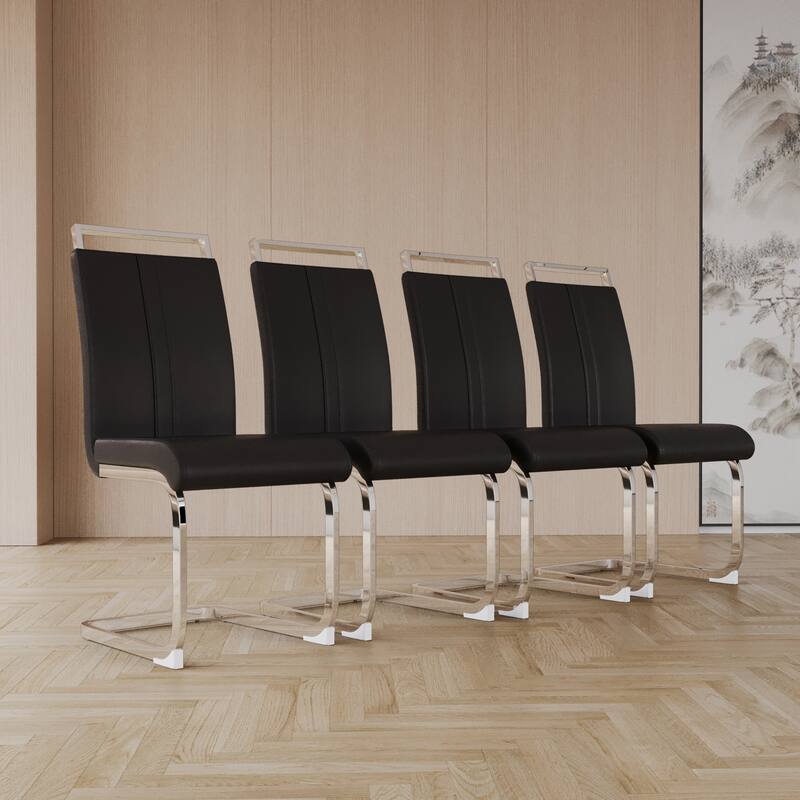 Modern Dining Chairs,PU Faux Leather High Back Upholstered Side Chair with Silver Metal Legs