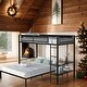 preview thumbnail 1 of 16, Metal Twin over Full Bunk with Shelves & Grid Panel/ Sturdy Metal Bed Frame/ Noise-free Wood Slats/Textilene Guardrail/ Black