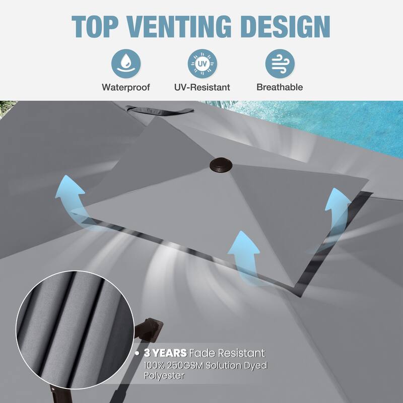 VredHom Outdoor Patio Offset Umbrella 360 Degree Rotation with Base