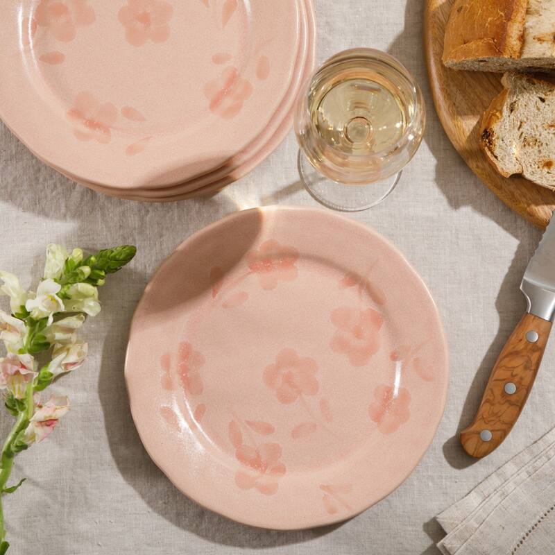 Bloomhouse Hand Painted 8.6 Inch Salad Plates Set of 4 Porto Petals Floral Dessert Plates