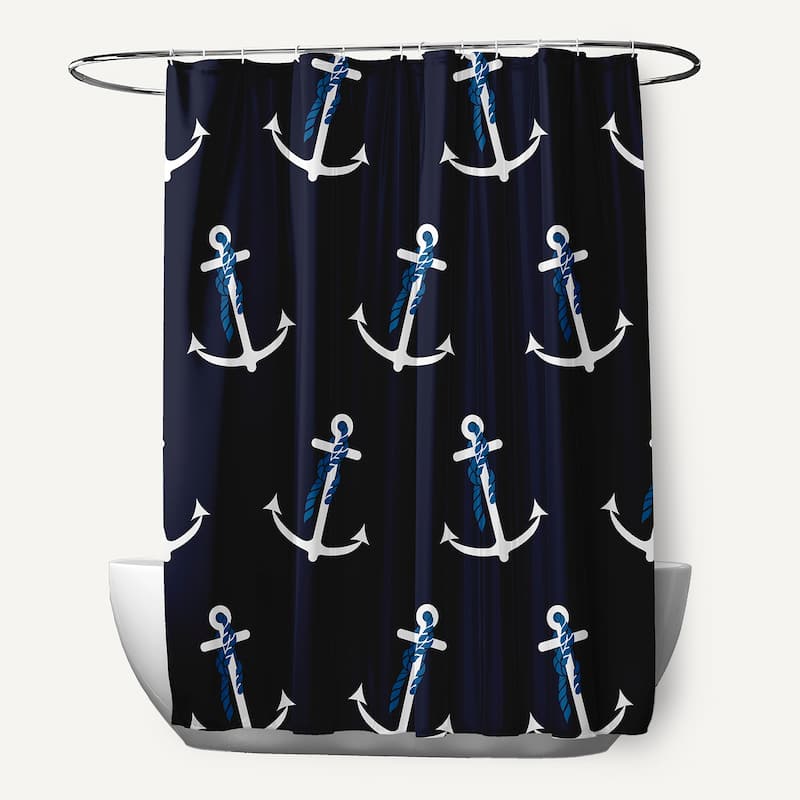 71 x 74-inch Anchor Whimsy Geometric Print Shower Curtain - Navy