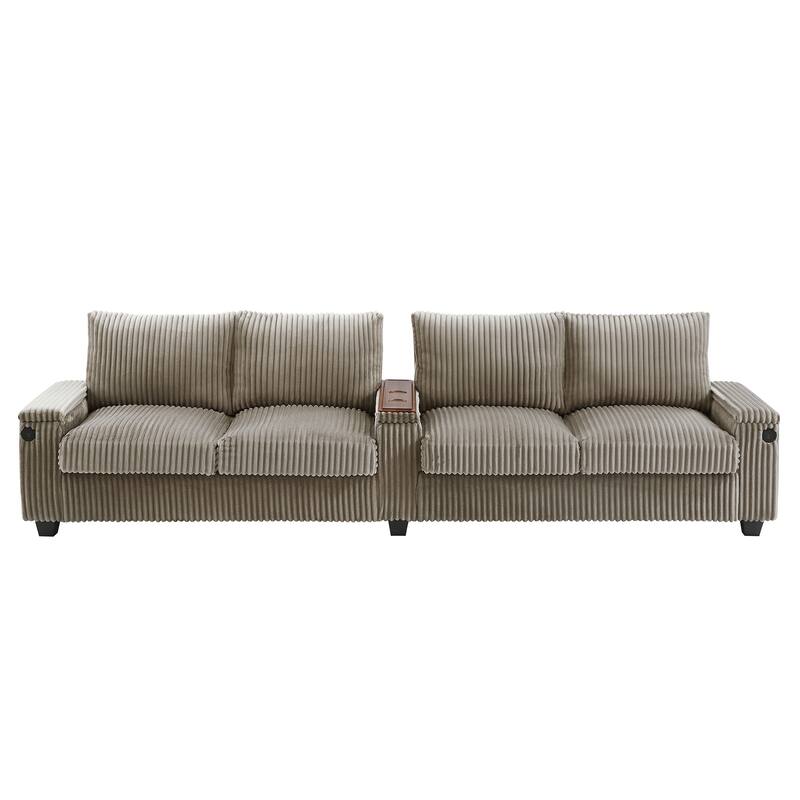 133" Corduroy Sectional Sofa with USB & Flip-Top Storage