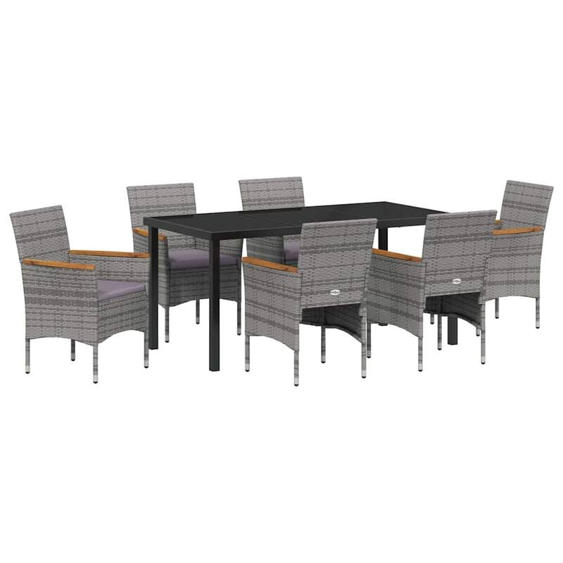 vidaXL Garden Dining Set with Cushion Black Poly Rattan