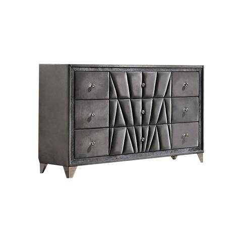 Fabric and Wood Dresser with 9 Drawers in Gray