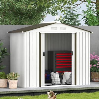 White Galvanized Steel Garden Storage Shed with Sloped Roof and Vents - 80.4" L x 46.8" W x 73.2" H