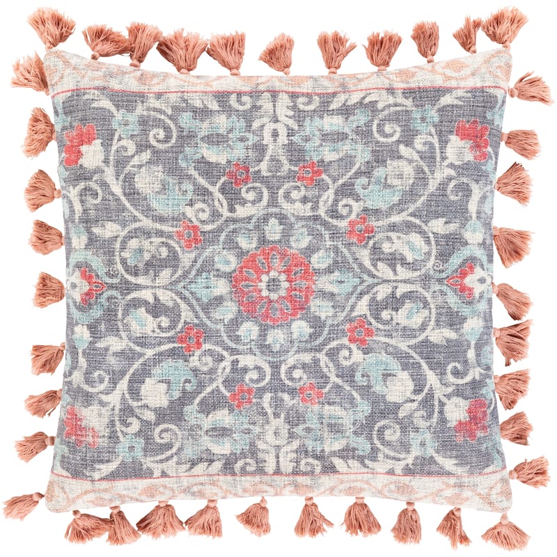 Millie Printed Floral Medallion Cotton Throw Pillow - Rose/Slate - 18"x18" Cover Only