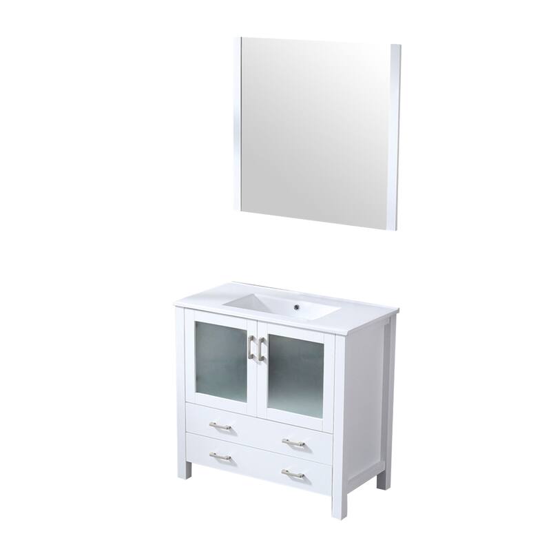Volez Bath Vanity, White Ceramic Top and Mirror