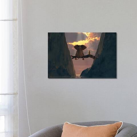 iCanvas "Elephant And Dog Sit On A Fallen Tree On The Beach" by Mike Kiev Canvas Print