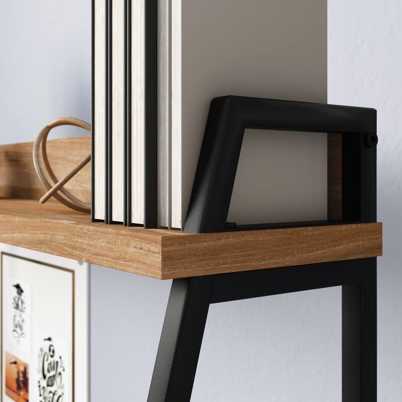 Wood Desk with Hutch and Thick Shelves, Brown