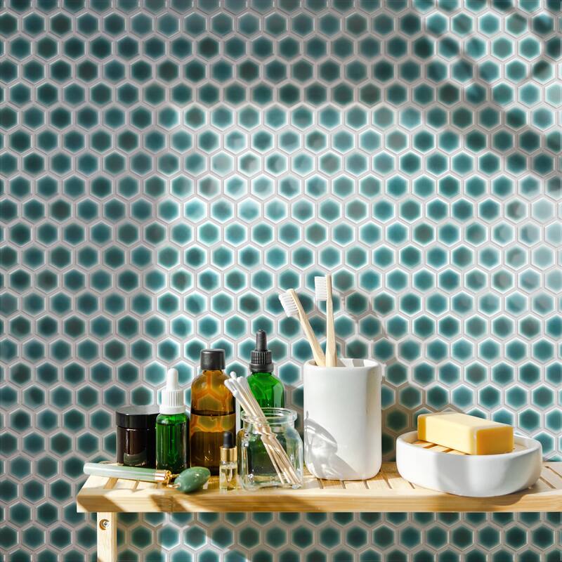Merola Tile Hudson 1" Hex Emerald 11-7/8" x 13-1/4" Porcelain Floor and Wall Tile