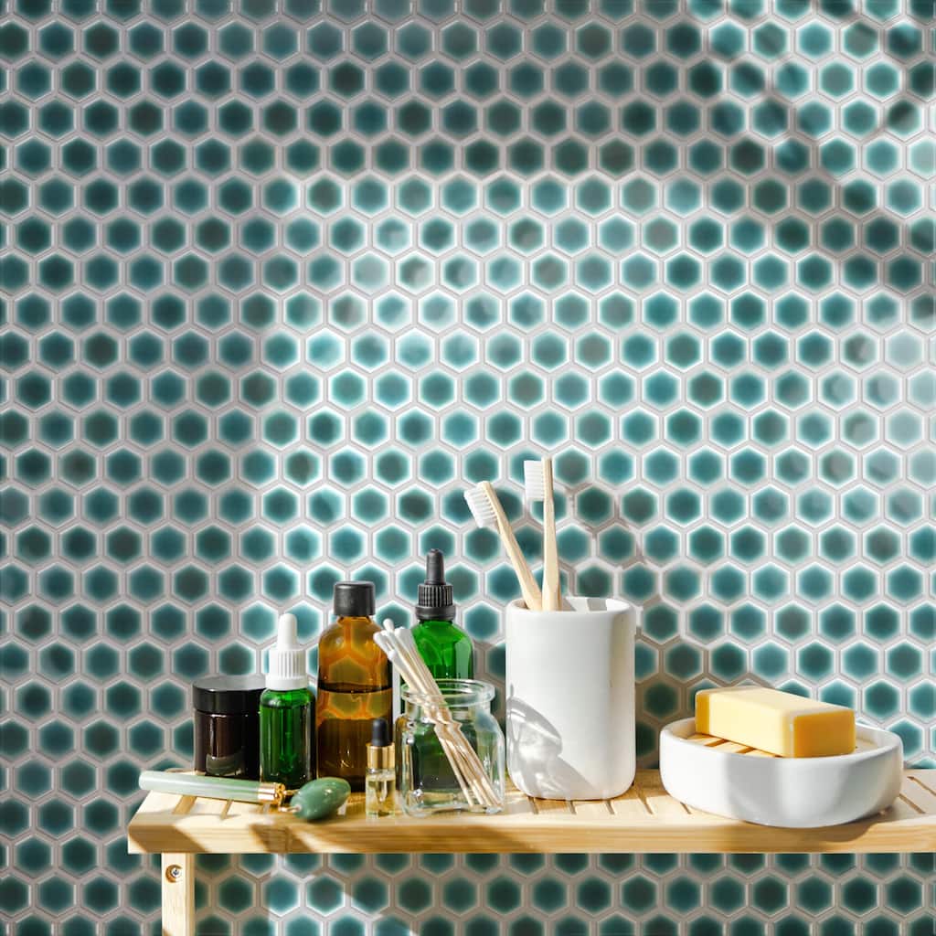 Merola Tile Hudson 1" Hex Emerald 11-7/8" x 13-1/4" Porcelain Mosaic Floor and Wall Tile