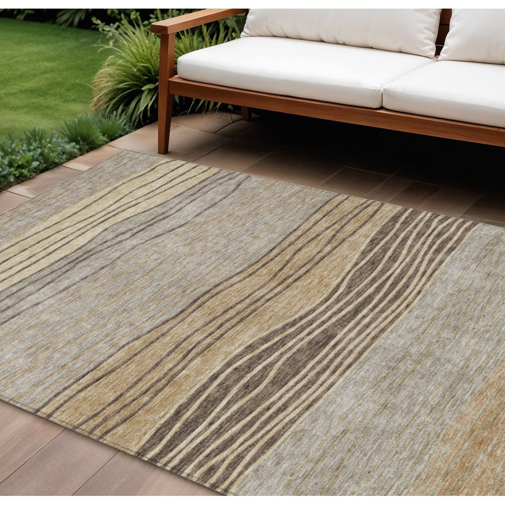 HomeRoots Striped Transitional Rectangle Outdoor Rug