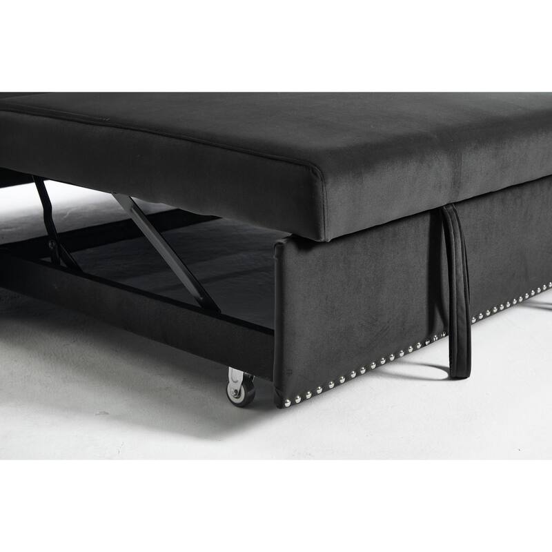 55" Velvet Convertible 3-in-1 Sleeper Sofa Bed with Reclining Backrest, Side Pockets, and 2 Pillows