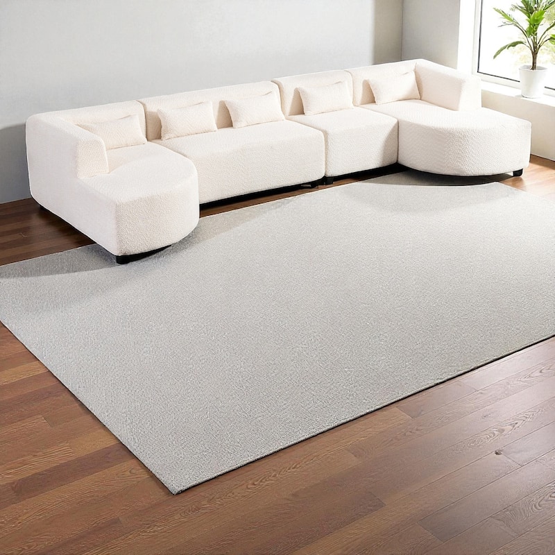 144" Modular Upholstered Sofa with 2 Curved Chaise Lounges and 5 Back Pillows, Boucle Free-Combined Couch for Living Room