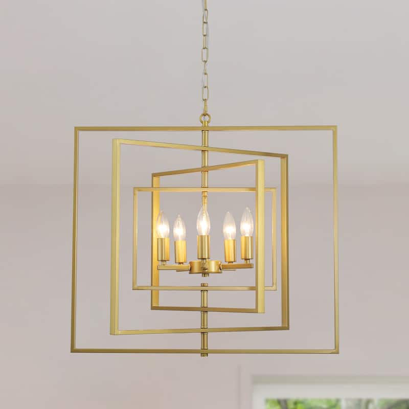 25.59inch 5 Lights Modern Chandelier with 4 Metal Frames 360 Degree Adjustable for Different Rooms - Gold