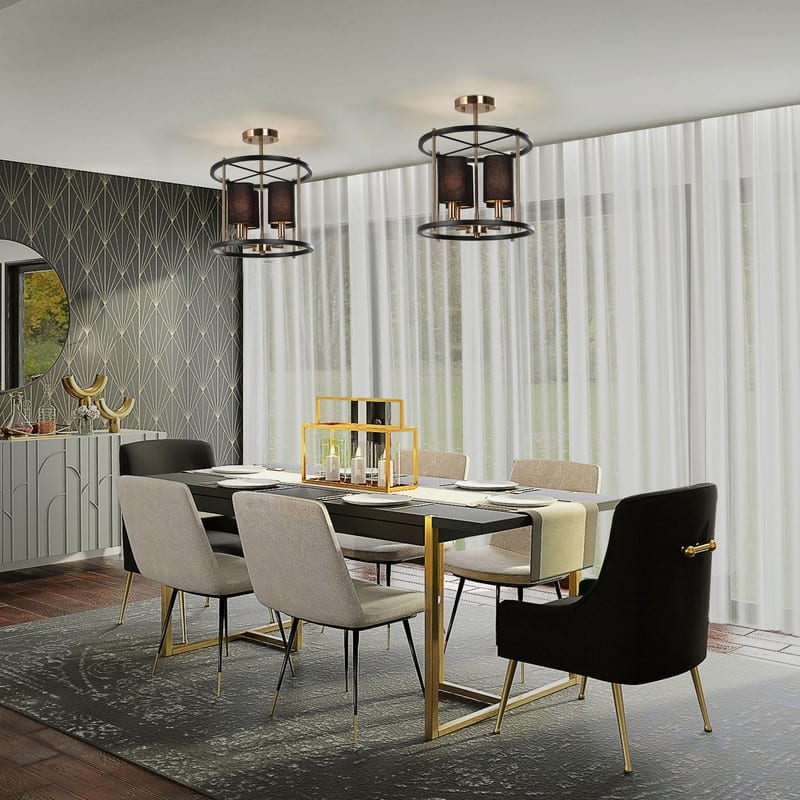 Evaie Mid-century Modern 4-light Semi-flush Mount Lights with Fabric Shade - D12.5'' x H15.5''