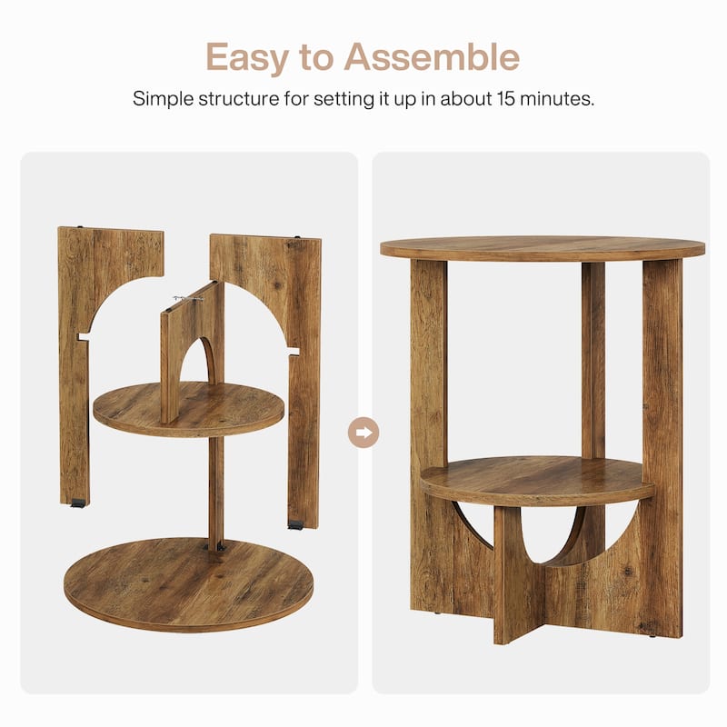 2-Tier Round End Table with Storage, Brown - 1-Piece