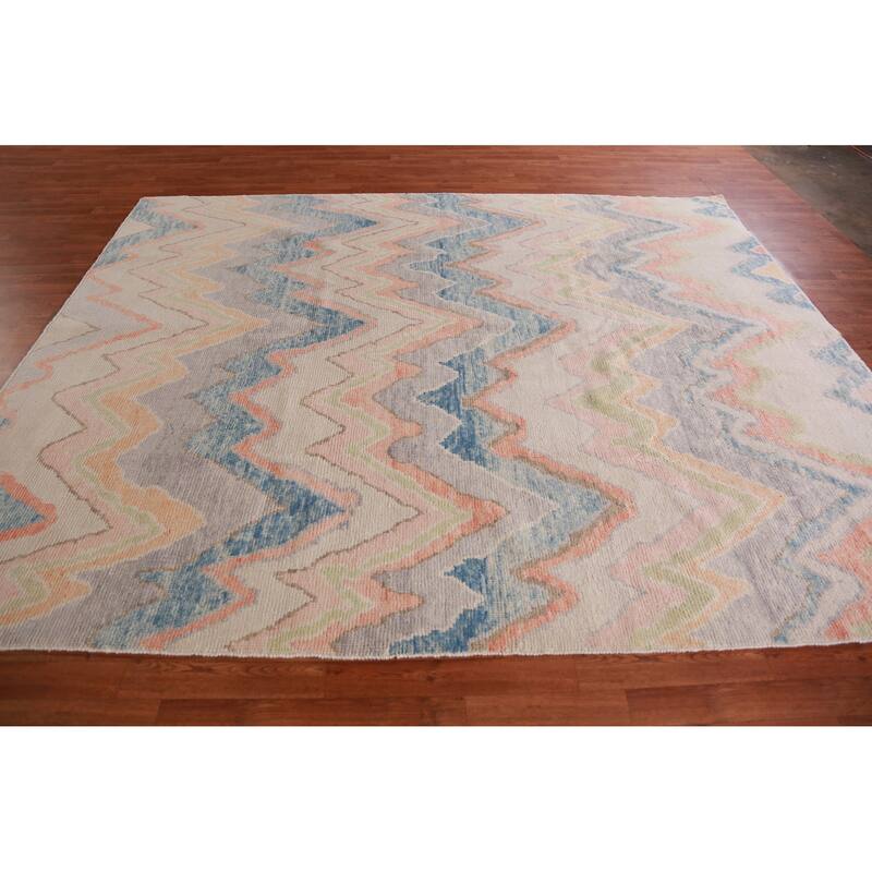 Hand Knotted Oriental 100% Wool Carpet Transitional All-Over Multi-Colored Oushak Area Rug - 10' 0'' X 8' 1''