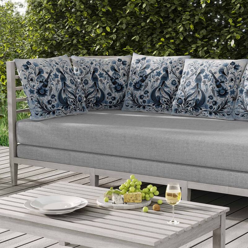 Musical Farry Indoor/Outdoor Reversible Throw Pillow White and Blue